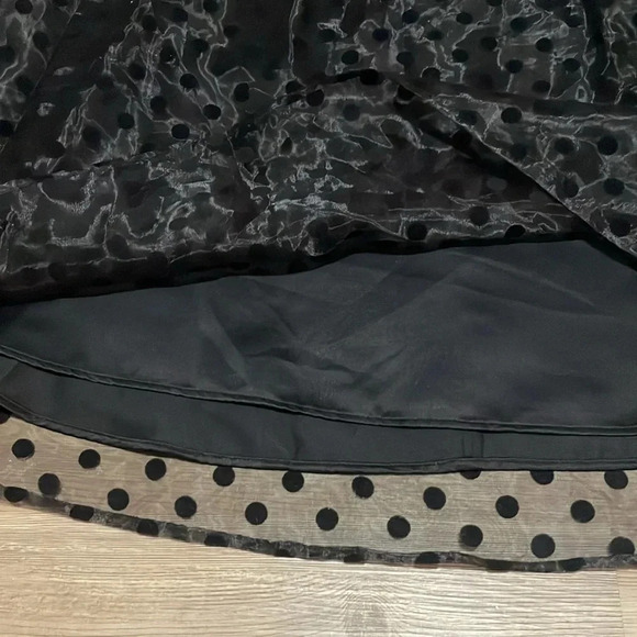 Elle A-line layered polka dot skirt Black Sheer overlay Bow Size 14 Flirty - Picture 10 of 12